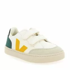 Veja SMALL V12 VELCRO - Blanc Jaune Blanc Jaune -Promos BOTTES Magasin 62089 08 01 1